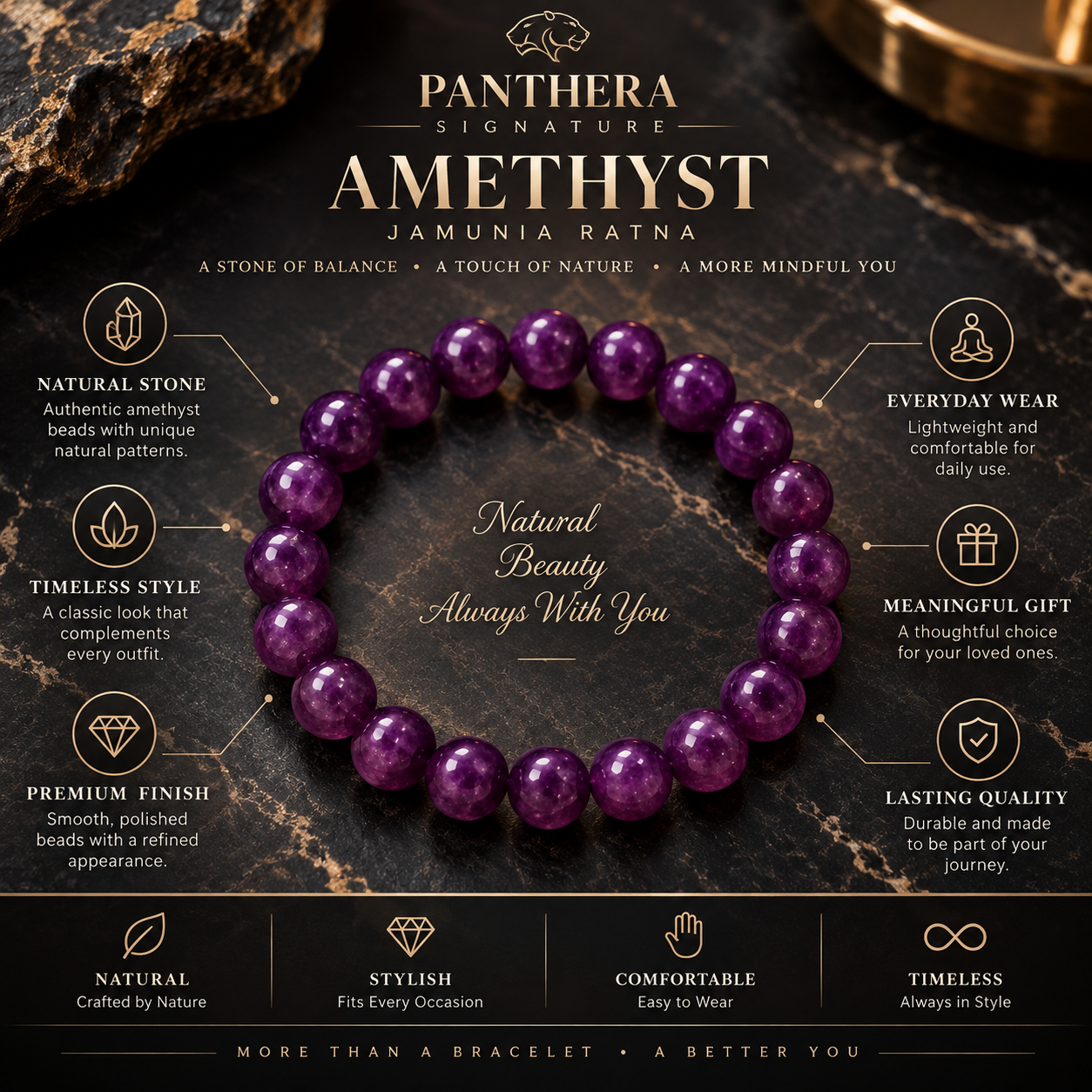 Amethyst Natural Stone Bracelet thumbnail 2