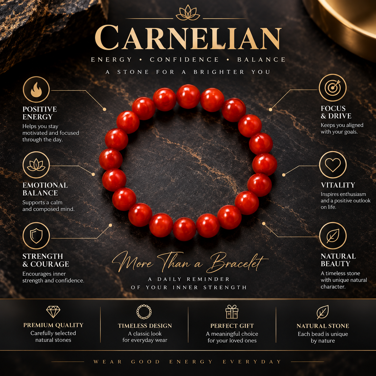 Carnelian Natural Stone Bracelet thumbnail 2