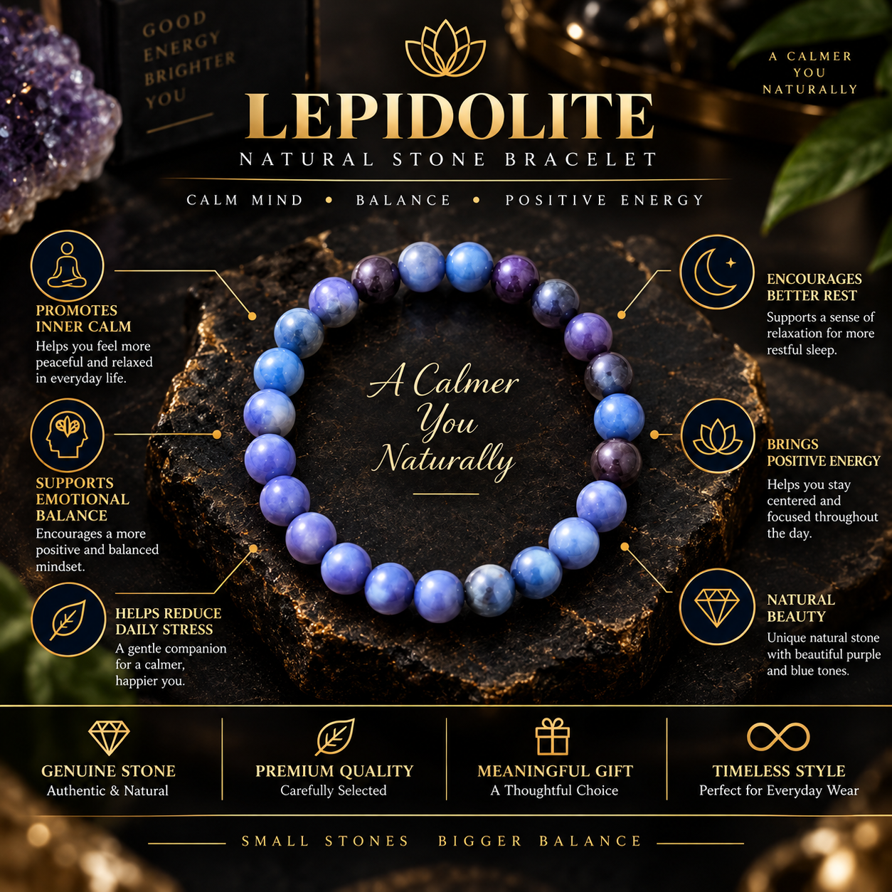 Lepidolite Natural Stone Bracelet thumbnail 2