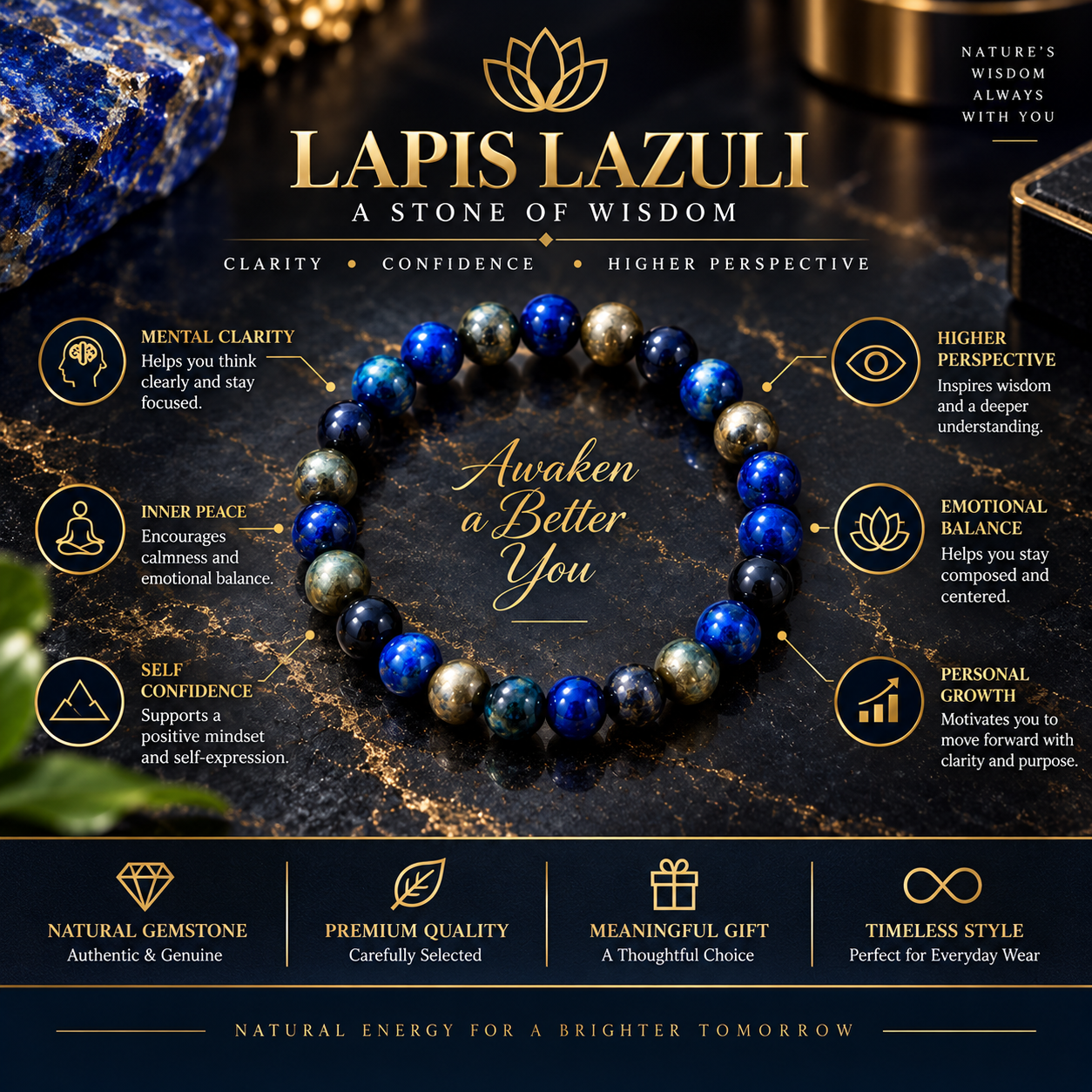 Lapis Lazuli Natural Stone Bracelet thumbnail 2