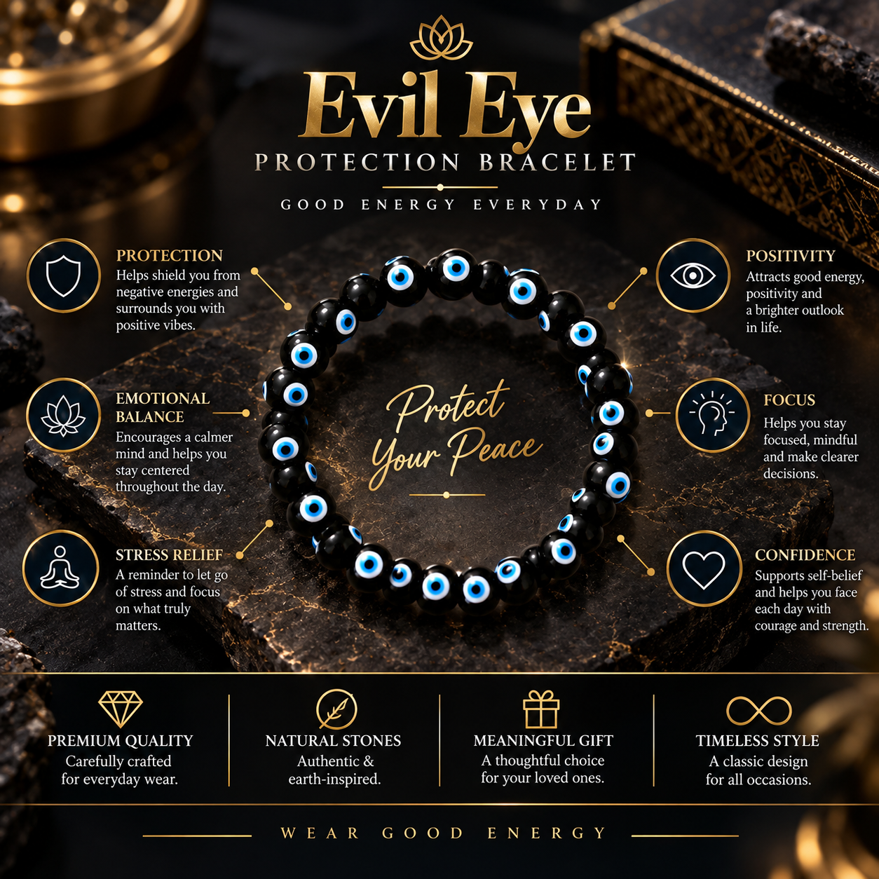 Blue Evil Eye Protection Bracelet thumbnail 2