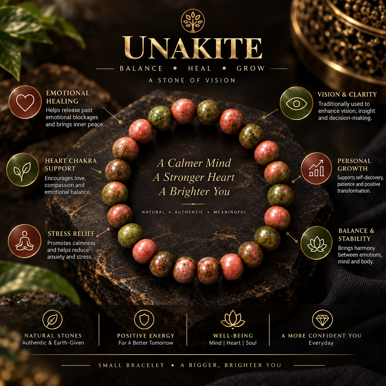 Unakite Natural Stone Bracelet thumbnail 2
