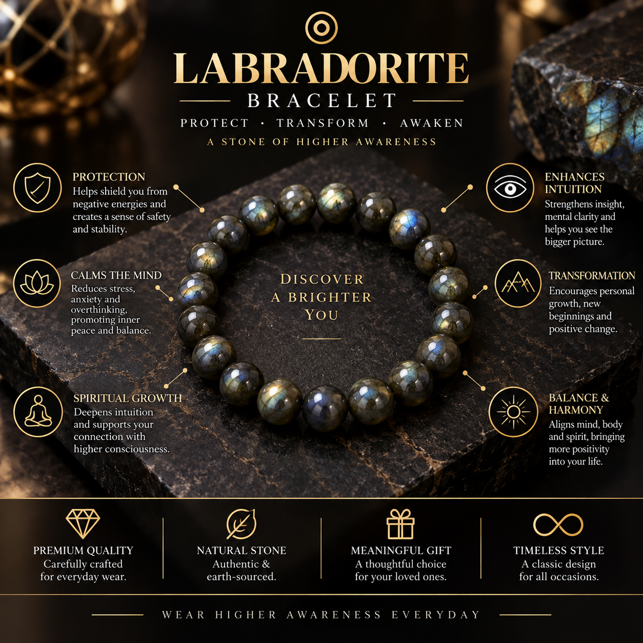 Labradorite Natural Stone Bracelet thumbnail 2