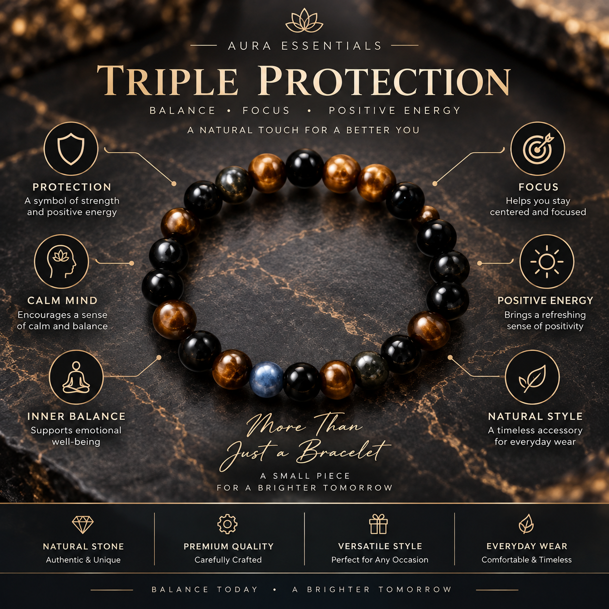 Triple Protection Natural Stone Bracelet thumbnail 2