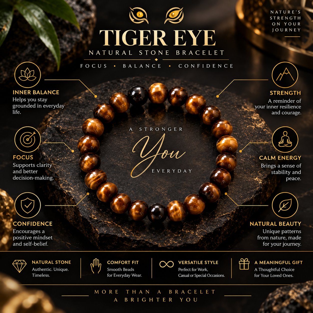 Tiger Eye Natural Stone Bracelet thumbnail 2