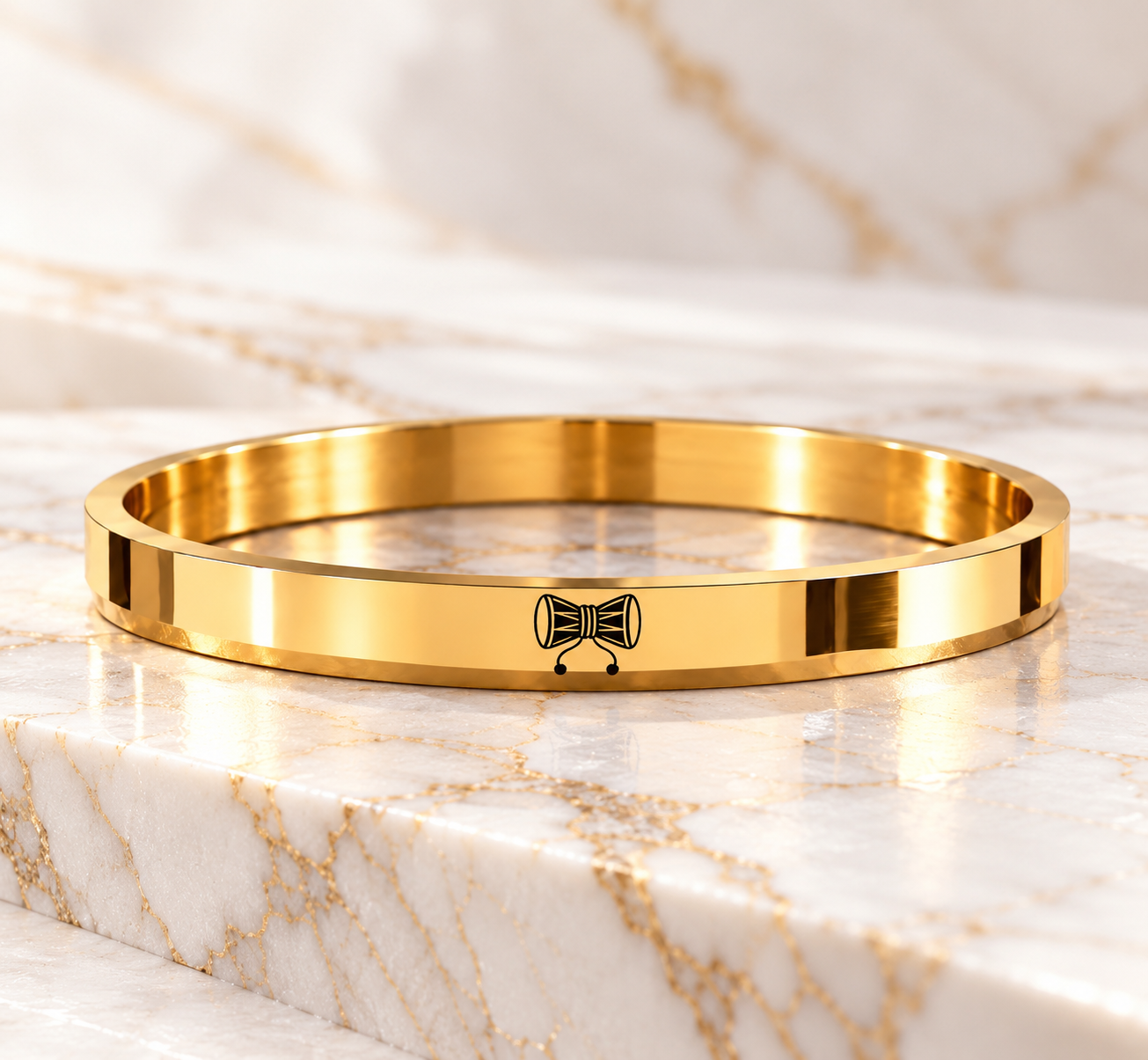 Damru Spiritual 316L Gold PVD Kada