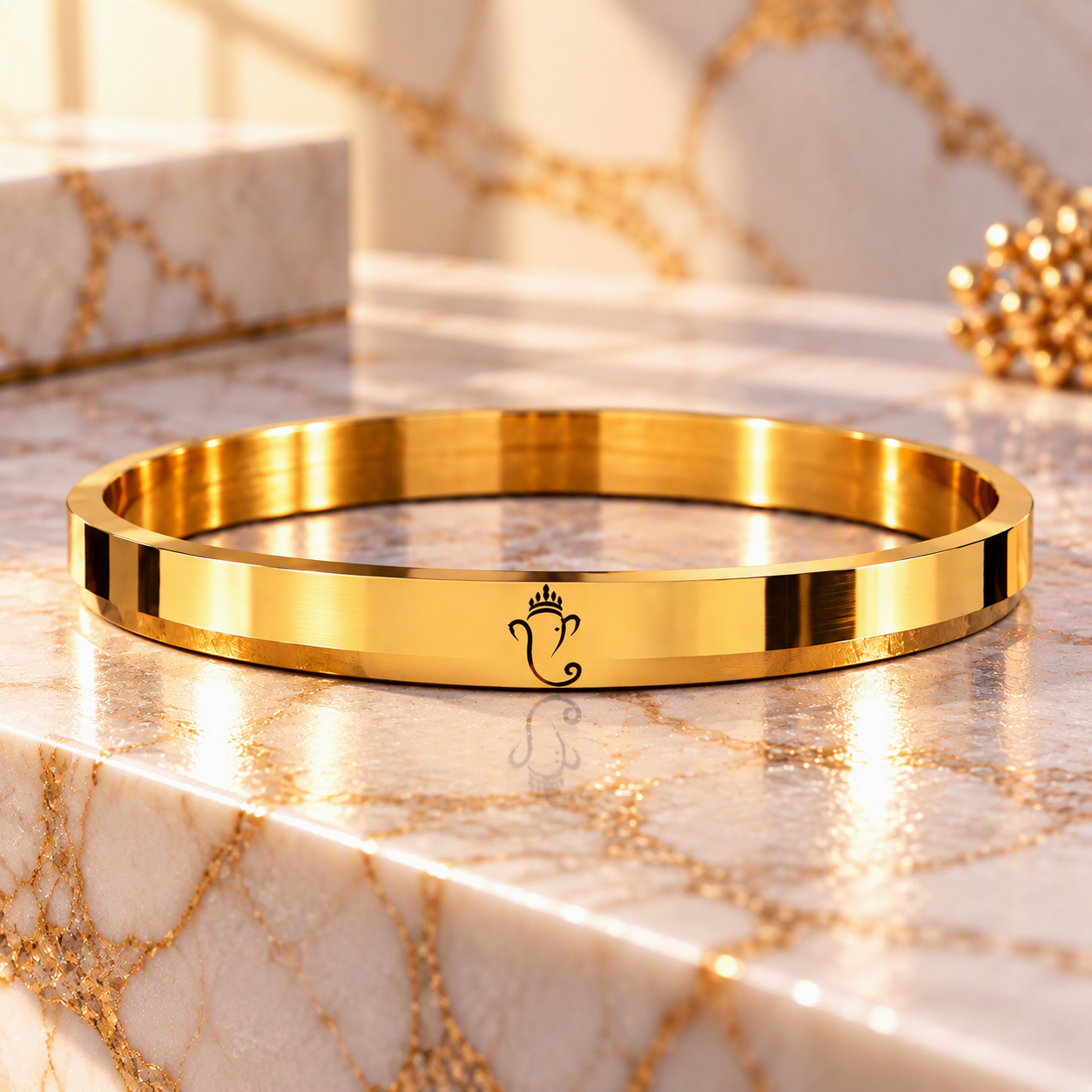 Ganesha Divine 316L Gold PVD Kada