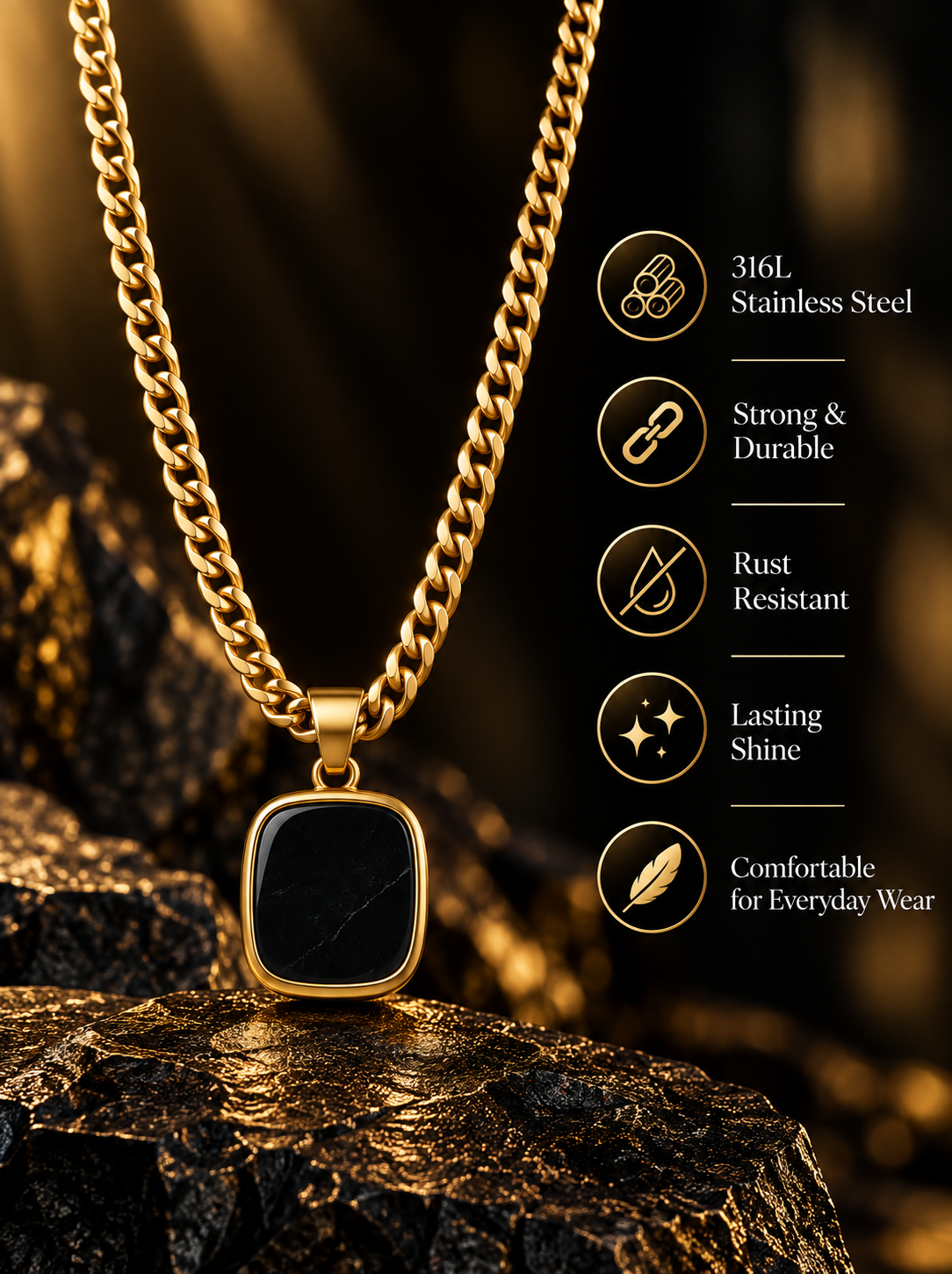 Noir Square Pendant Chain thumbnail 3