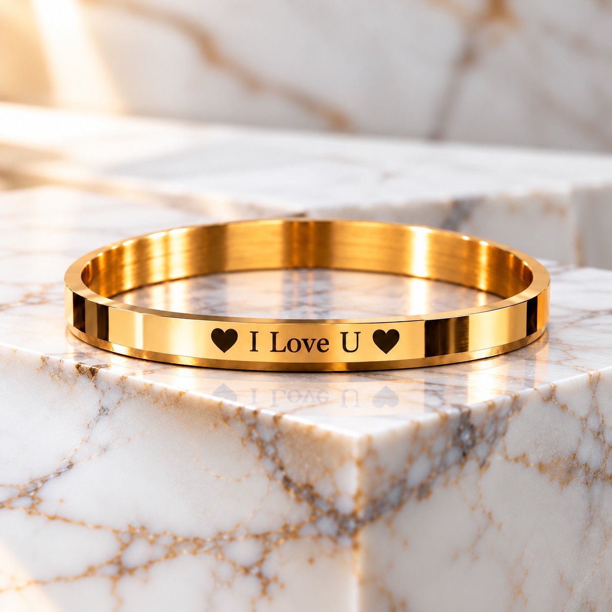 Personalized I Love U 316L Gold PVD Kada