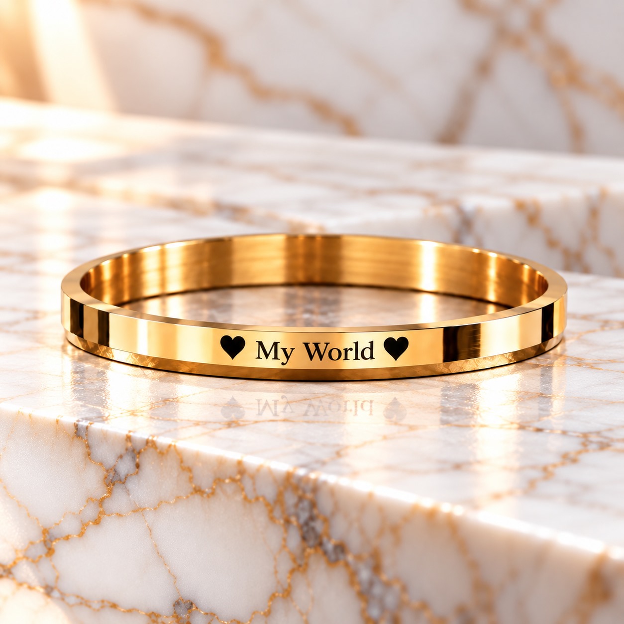 Personalized My World 316L Gold PVD Kada – Signature Edition